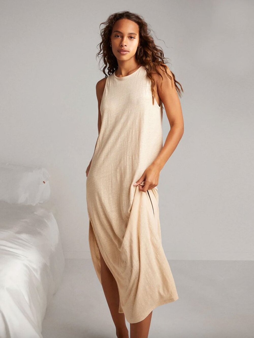Lunya Linen Knit Side Slit Tank Dress medium